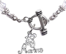 Marine, I Love My Marine, Clear Crystal Bracelet Hypoallergenic, Safe-Nickel, Lead, Cadmium Free