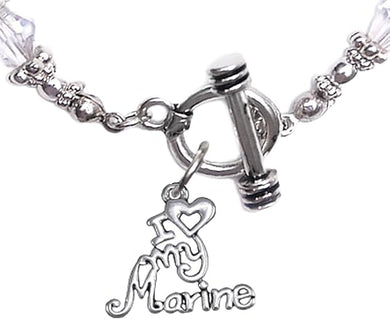 Marine, I Love My Marine, Clear Crystal Bracelet Hypoallergenic, Safe-Nickel, Lead, Cadmium Free