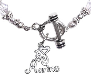 Marine, I Love My Marine, Clear Crystal Bracelet Hypoallergenic, Safe-Nickel, Lead, Cadmium Free