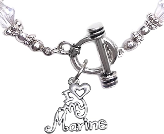 Marine, I Love My Marine, Clear Crystal Bracelet Hypoallergenic, Safe-Nickel, Lead, Cadmium Free