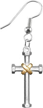 Two Tone Matt Gold and Silver Christian Cross Fishhook Earrings Hypoallergenic, Safe-Nickel, Lead, And Cadmium Free