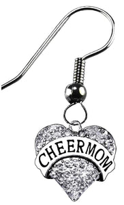 CHEER MOM, Fabulous Austrian Cut Crystal Cheer Mom Heart Earrings, What A Wonderful Gift For Yourself, Or Someone Special, Gift Ready, Comes In A Black Velvet Bag