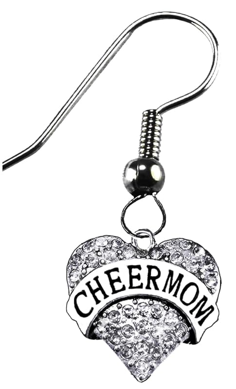 CHEER MOM, Fabulous Austrian Cut Crystal Cheer Mom Heart Earrings, What A Wonderful Gift For Yourself, Or Someone Special, Gift Ready, Comes In A Black Velvet Bag