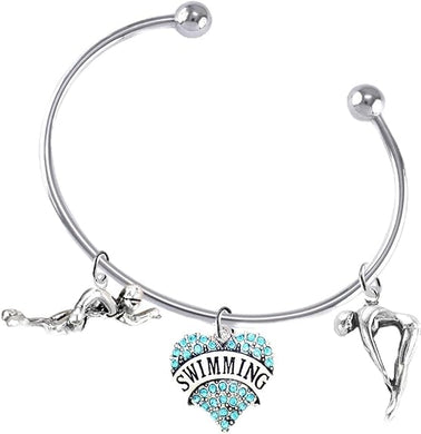 I Love Swimming 3 Charm Adjustable Bracelet, Hypoallergenic, Safe-Nickel Free, No Poisonous Lead Or Cadmium