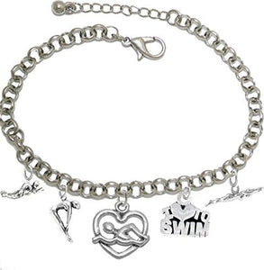 I Love Swimming 5 Charm Adjustable Bracelet, Hypoallergenic, Safe-Nickel Free, No Poisonous Lead Or Cadmium