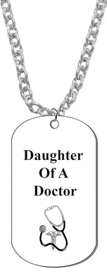 Daughter Of A Doctor, Dog Tag On A Adjustable Cable Chain Necklace.12-15 Inches. What A Great Gift For Yourself, Or Somebody Special. Beautiful Premium Quality, Silvertone Finish. Hypoallergenic-Safe