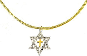 Messianic Christian Crystal Star Of David, 14KT Goldtone Cross On A Snake Chain Necklace. If you do not believe that this jewelry is beautiful when you receive it, simply return it for a full refund