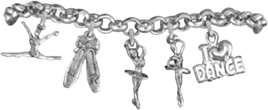 Ballet 5 Charm Adjustable Bracelet Hypoallergenic. Safe-Nickle, Lead and Cadmium Free!