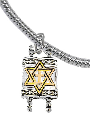 Messianic, Yeshua, Holy, Holy, Holy, Antique Silvertone Torah (Bible) With A Silvertone Star of David And Cross On A Adjustable Silvertone Snake Chain Bracelet. The Torah Is The Five Books Of Moses