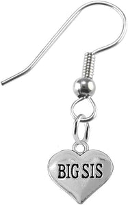 Big Sis Heart Charm Fishhook Earring Hypoallergenic, Safe-Nickel, Lead & Cadmium Free!