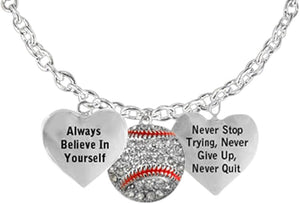 Men's Necklace"Crystal Baseball", "Never Stop Trying, Never Give Up" Hypoallergenic
