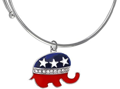 Republican Elephant,Genuine Austrian Cut Crystal Silvertone Adjustable Miracle Wire Bracelet.What A Wonderful Gift For Yourself, Or Someone Special,Gift Ready, Black Velvet Bag