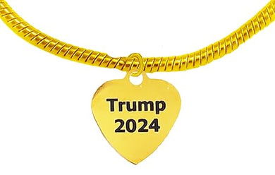 Trump 2024 Gold Heart On A Adjustable Snake Chain Bracelet, It Will Fit Everyone. What A Great Gift For Yourself, Or Someone Special, Or A Great Donor Gift.Hypoallergenic-Safe, No Nickel,Or Lead