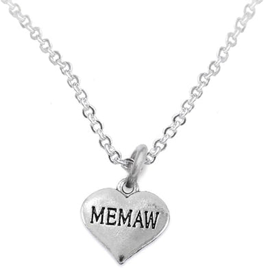 Memaw Heart Charm Necklace Hypoallergenic, Adjustable, Safe, Nickel, Lead & Cadmium Free!