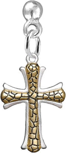 Cross Two Tone Matt Gold Ikarian Pattern, Post Earrings Hypoallergenic, Safe-Nickel, Lead, And Cadmium Free