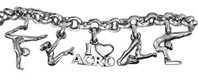 Gymnastics, ACRO, 5 Charm Adjustable Bracelet. It Will Fit Everyone. What A Wonderful Gift For Yourself, Or Someone Special, Gift Ready, Comes In A Black Velvet Bag