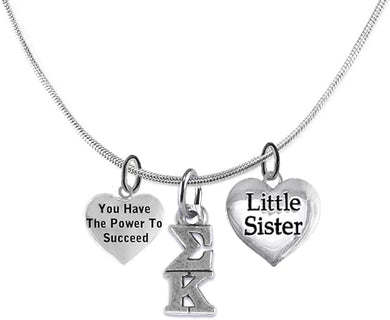 Sigma Kappa, You Have The Power To Succeed,Little Sister Charms On A Adjustable Snake Chain, Hypoallergenic Safe Necklace,Licensed Sorority Jewelry Manufacturer, No Nickel,No Lead,No Poisonous Cadmium