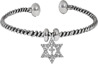 Messianic Christian Austrian Crystal Star Of David,On A Silvertone Antique Twisted Bracelet. If you do not believe that this jewelry is beautiful when you receive it,simply return it for a full refund