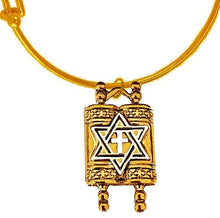 Messianic,Yeshua, Holy,Holy,Holy,14KT Antique Goldtone Torah (Bible) With A Silvertone Star of David And Cross On A Adjustable Goldtone Miracl Wire Bracelet.The Torah Is The Five Books Of Moses