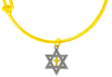 Messianic, Christian, Jewish Antique Silvertone Star Of David And Polished, 14KT Goldtone Cross On A Adjustable Silvertone Miracle Wire Bracelet, Will Fit Everyone, Gift Ready, Comes In A Black Velvet Bag. Hypoallergenic-Safe