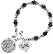 Mom, I Love You to The Moon and Back Jet Crystal Charm Bracelet, Hypoallergenic, Safe, Nickel, Lead & Cadmium Free.