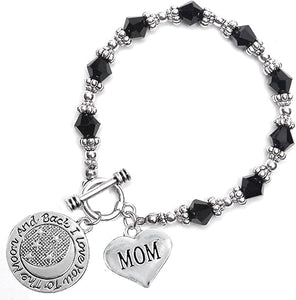 Mom, I Love You to The Moon and Back Jet Crystal Charm Bracelet, Hypoallergenic, Safe, Nickel, Lead & Cadmium Free.
