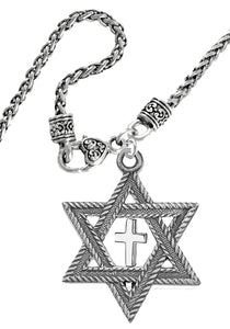 Messianic, Silver S Of David, Silver Cross Antique Wheat Chain Necklace, Hypoallergenic-Safe, No Nickel, Lead, or Cadmium In The Metal ©2023