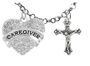 Caregiver, RN, Nurse, Crucifix Cross, Adjustable Charm Necklace, Safe - Nickel & Lead Free