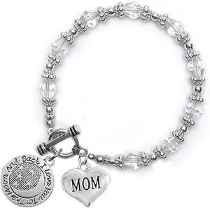 Mom, I Love You to The Moon and Back Clear Crystal Charm Bracelet, Hypoallergenic, Safe, Nickel, Lead & Cadmium Free.