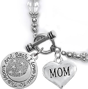 Mom, I Love You to The Moon and Back Clear Crystal Charm Bracelet, Hypoallergenic, Safe, Nickel, Lead & Cadmium Free.