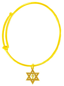 Messianic, Christian, Jewish Antique 14KT Goldtone Star Of David And Polished 14KT Goldtone Cross On A Adjustable Goldtone Miracle Wire Bracelet, Will Fit Everyone, Gift Ready, Comes In A Black Velvet Bag. Hypoallergenic-Safe