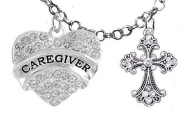 Caregiver, RN, Nurse, Genuine Crystal Cross, Adjustable Charm Necklace, Safe - Nickel & Lead Free