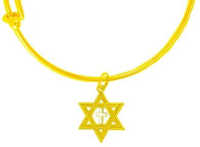 Messianic, Christian, Jewish Antique 14KT Goldtone Star Of David And Polished Silvertone Cross On A Adjustable Goldtone Miracle Wire Bracelet, Will Fit Everyone, Gift Ready, Comes In A Black Velvet Bag.