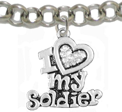 Army, I Love My Soldier, Adjustable Chain Bracelet Hypoallergenic, Safe-Nickel, Lead, Cadmium Free