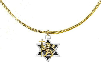 Messianic, Yeshua, Lion Of Judah Holding Cross,14KT Goldtone,On Star Of David On A Adjustable Gold Snake Chain Necklace, What A Great Gift For Yourself, A Friend, Or Family Member.Hypoallergen