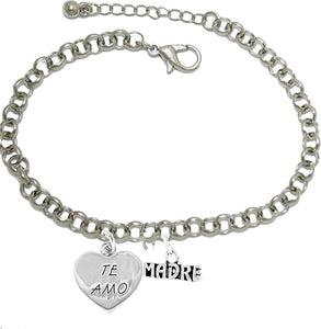 Te Amo Madre Adjustable Bracelet, Hypoallergenic, Safe-Nickel, Lead, Cadmium Free
