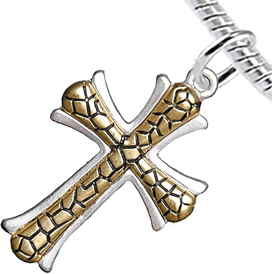 Two Tone Matt Gold Ikarian Pattern and Silver Cross Bracelet Hypoallergenic, Safe-Nickel, Lead, and Cadmium Free