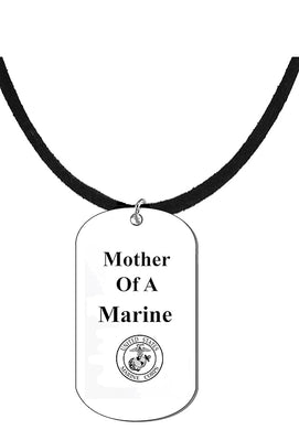 Mother Of A Marine, Dog Tag On A Genuine Black Suede Necklace. 18-21 Inches. What A Great Gift For Yourself, Or Somebody Special. Beautiful Premium Quality, Silvertone Finish. Hypoallergenic