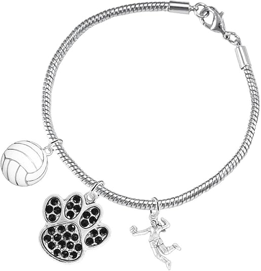 Black Crystal Paw Volleyball, Adjustable, Safe-Hypoallergenic, Nickel, Lead Free