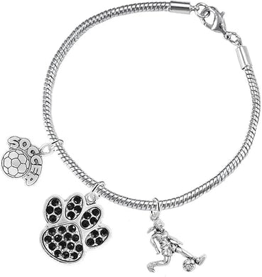 The, Soccer Jewelry Black Crystal Paw Hypoallergenic Adjustable, Safe-Nickel, Lead Free