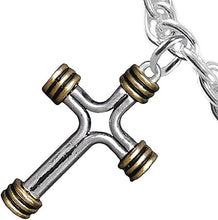 Two Tone Matt Gold and Pewter Cross Bracelet Hypoallergenic, Safe-Nickel, Lead, and Cadmium Free