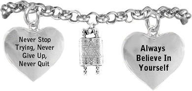 Torah, Never Stop Trying, Never Give Up Hypoallergenic Adjustable Bracelet