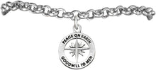Christmas, Peace On Earth, Good Will. Hypoallergenic Adjustable Bracelet, Safe-Nickel, Lead, Cadmium Free