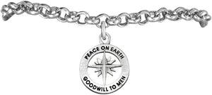 Christmas, Peace On Earth, Good Will. Hypoallergenic Adjustable Bracelet, Safe-Nickel, Lead, Cadmium Free