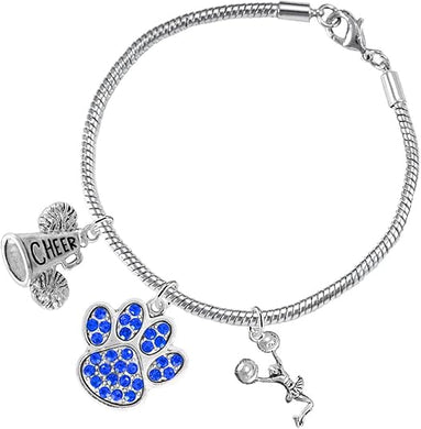 Blue Paw Crystal Cheer 3 Charm Bracelet Safe-Hypoallergenic, Nickel, Lead and Cadmium Free