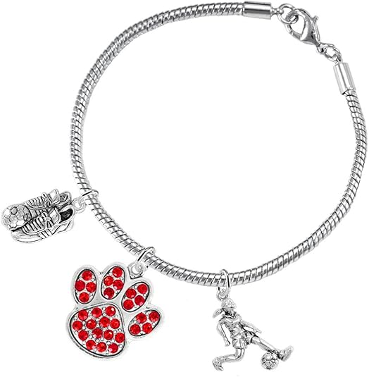 The, Soccer Jewelry Red Crystal Paw Hypoallergenic Adjustable, Safe-Nickel, Lead Free