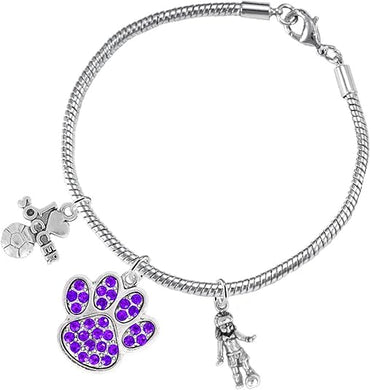 The, Soccer Jewelry Purple Crystal Paw Hypoallergenic Adjustable, Safe-Nickel, Lead Free