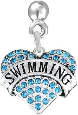 Swimming Crystal Heart Charm Post Earring Hypoallergenic, Safe-Nickel, Lead & Cadmium Free