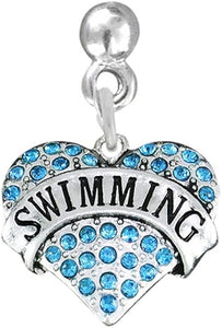 Swimming Crystal Heart Charm Post Earring Hypoallergenic, Safe-Nickel, Lead & Cadmium Free