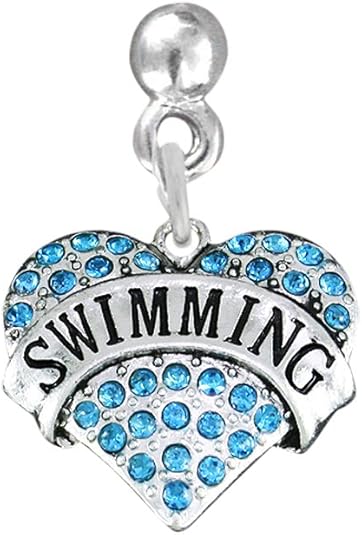 Swimming Crystal Heart Charm Post Earring Hypoallergenic, Safe-Nickel, Lead & Cadmium Free
